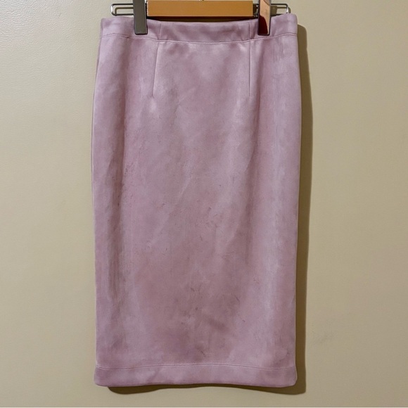 Philosophy| Elegant Pink Dusty Rose Faux-Suede Long Mid-Calf Pencil Skirt Sz S - Picture 2 of 7